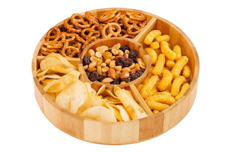 Strova Chip and Dip Serving Bowl â€“ Wooden Appetizer Platter Set with Dip Cup for Salsa, Guacamole, Nacho, Vegetables, Taco Chip, Snacks and More â€“ 12 Inch Diameter. Perfect for the BIG GAMES ! - Image 5